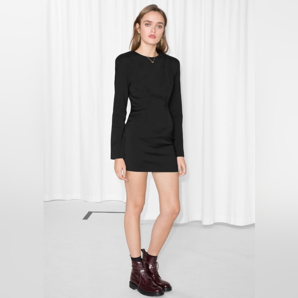 NWT & Other Stories Stockholm Atelier Black Shoulder Pad Mini Dress Size US 6